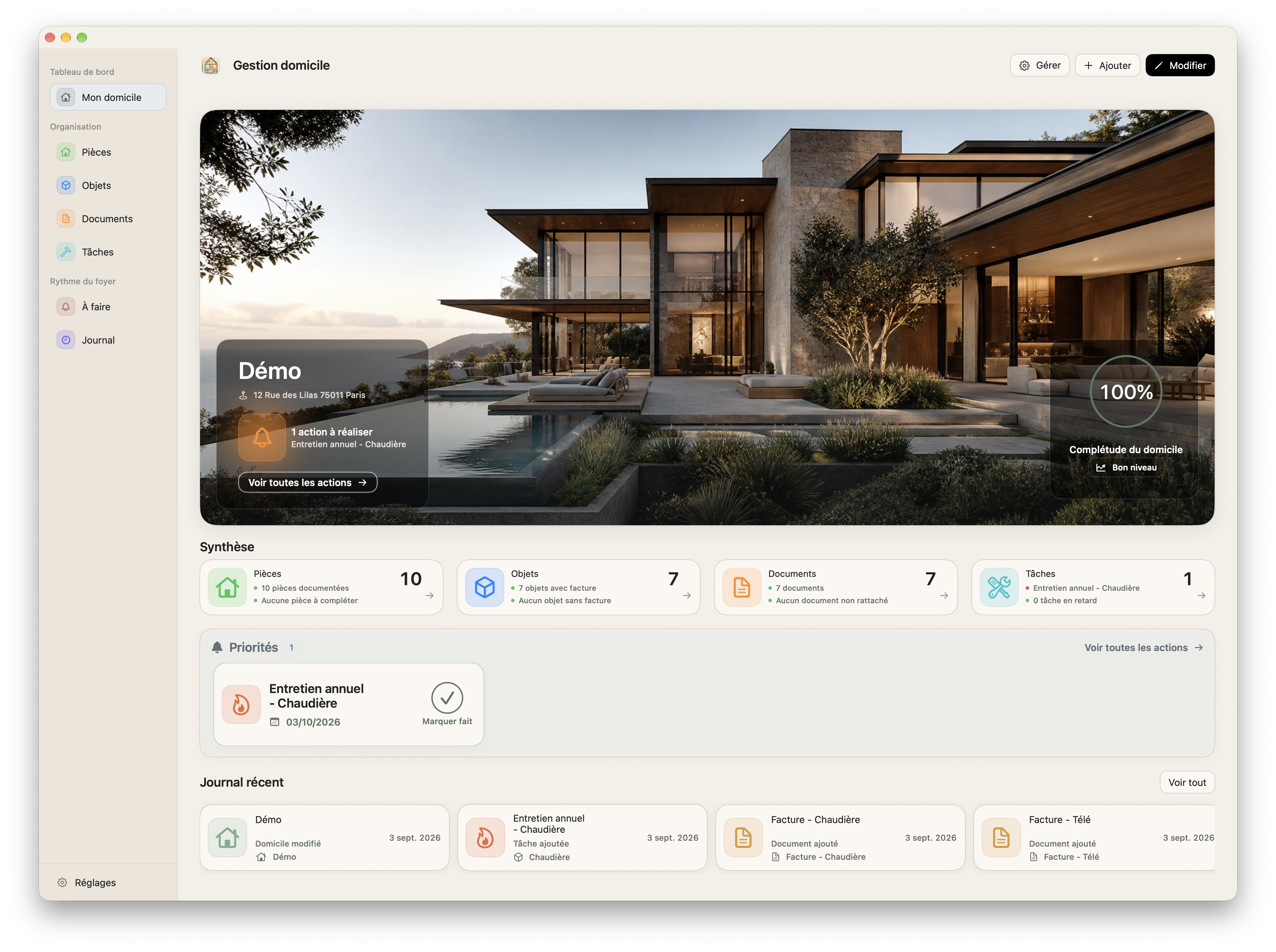 Gestion Domicile sur Mac