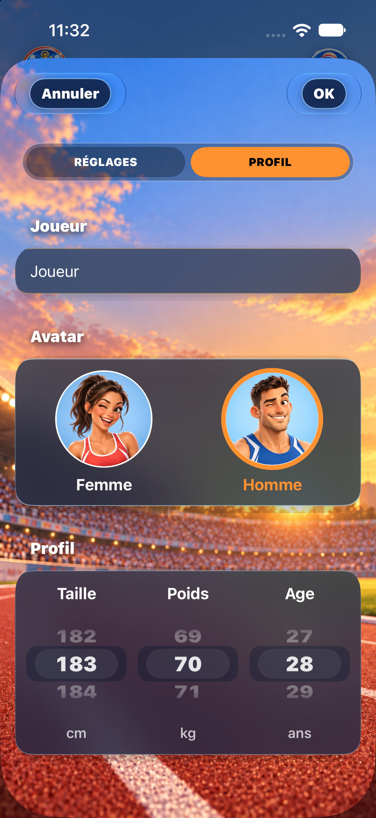 Écran profil de Sprint Fingers