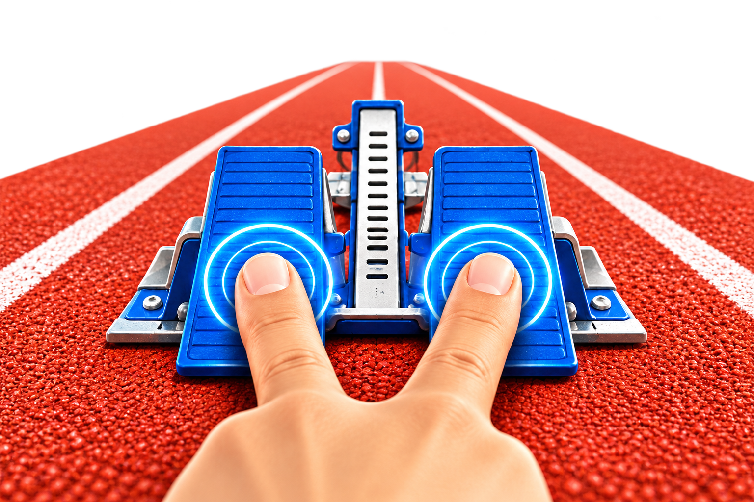 Doigts positionnés sur les starting-blocks